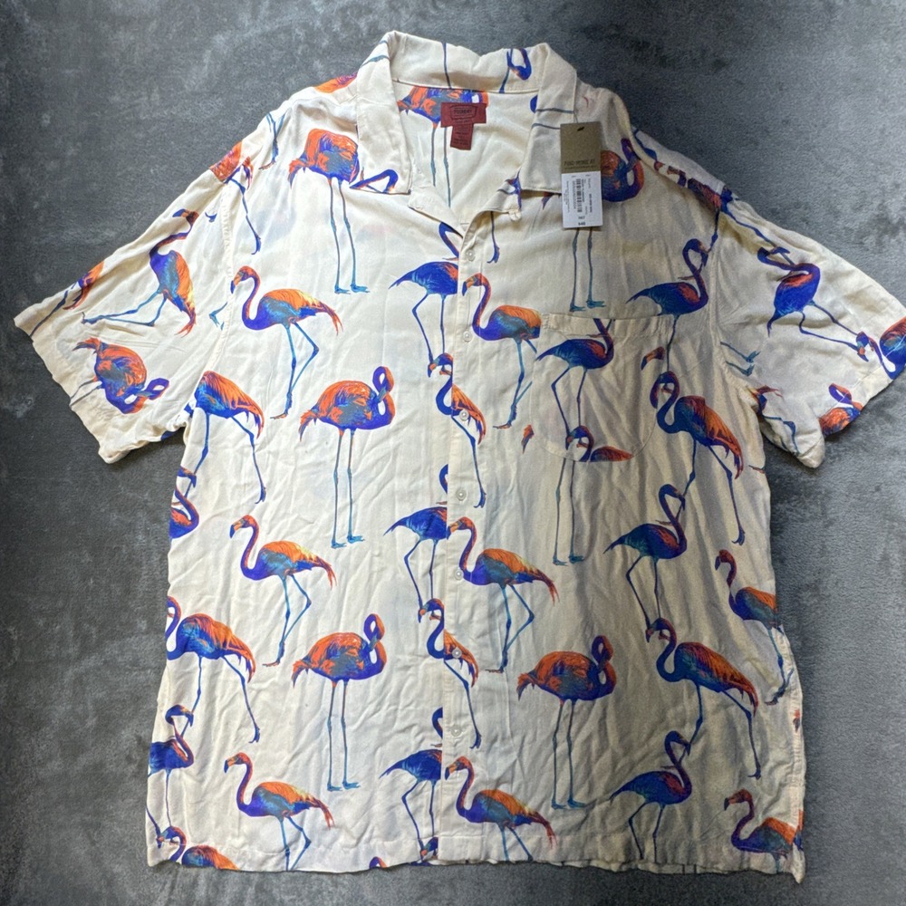 New Arizona Jeans The Foundry Viscose Short Sleeve 3XLT Button Up Flamingo NWT